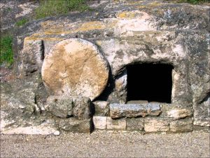 The stone rolled away from the tomb.